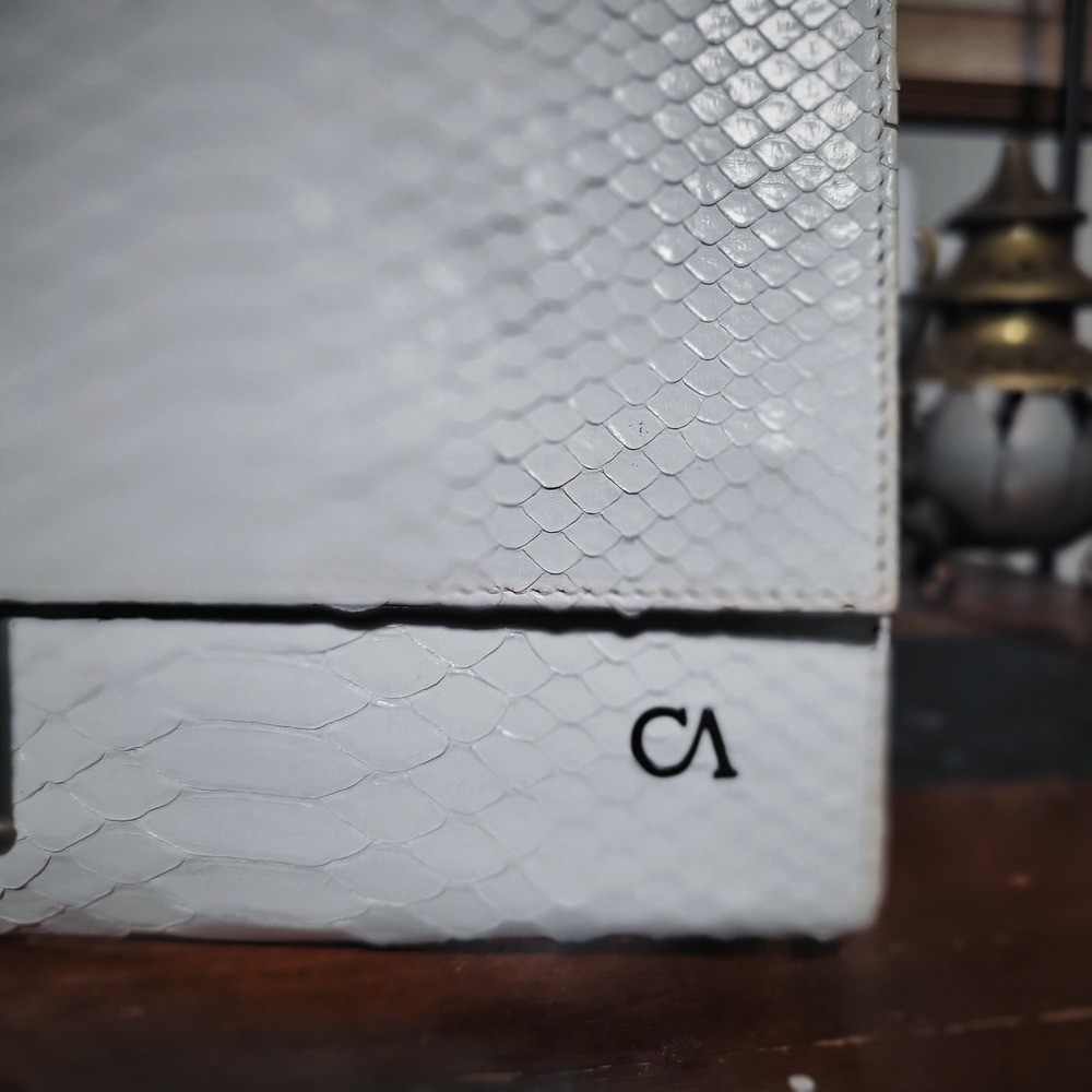 Christopher Augmon Clutch Bag White Snakeskin Leather Luxury Exotic Skin Purse - Picture 4 of 8